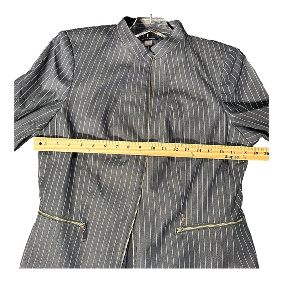 Tommy Hilfiger Navy Pinstripe Elbow Pad Blazer Size 14 Mock Collar Blue Jacket - Picture 9 of 14